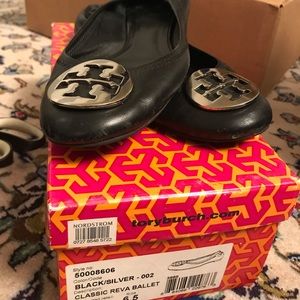 Tory Burch black and silver ballet flats